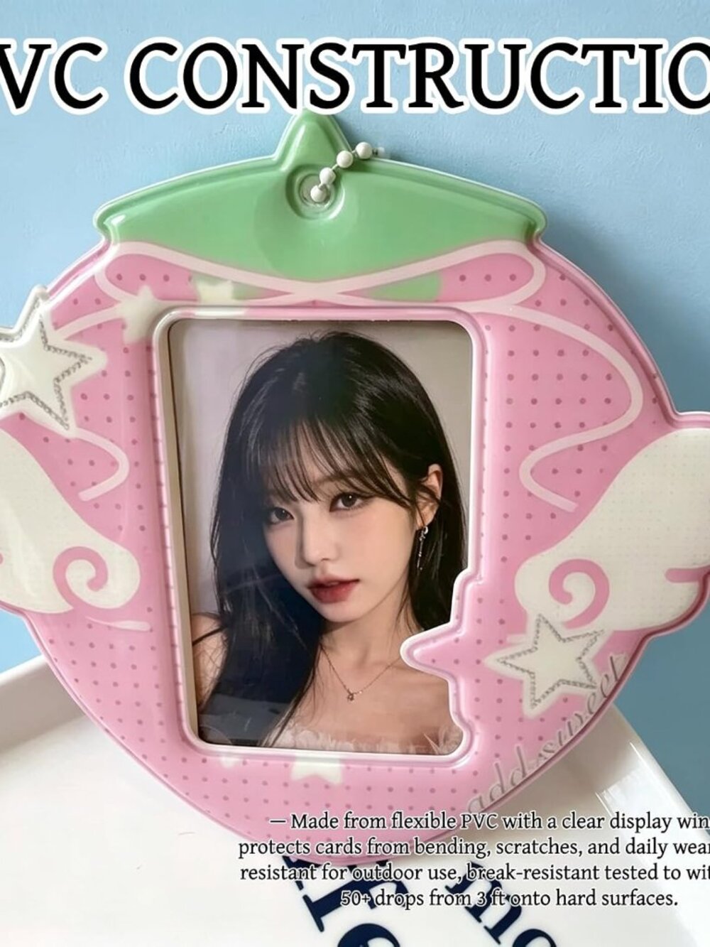 Kawaii Winged Strawberry Photocard Holder with Chain - Picture 2 of 3